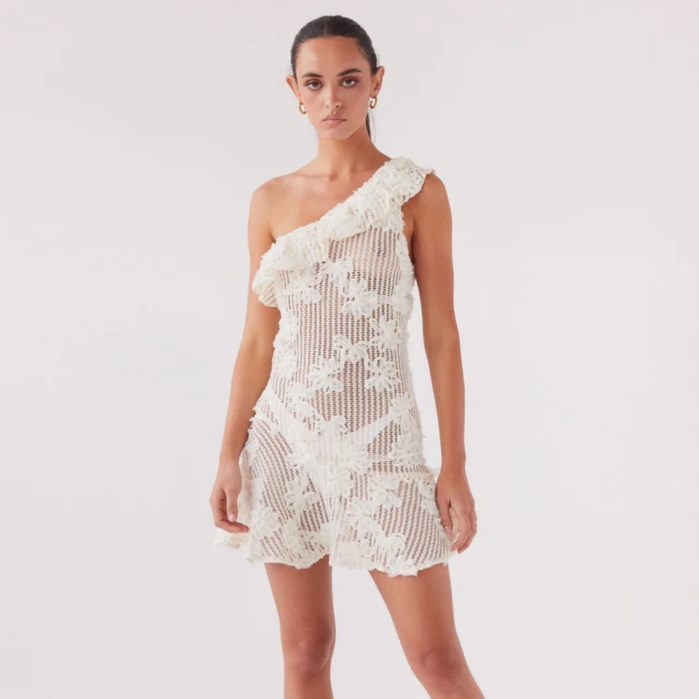 Embroidered white mini dress.